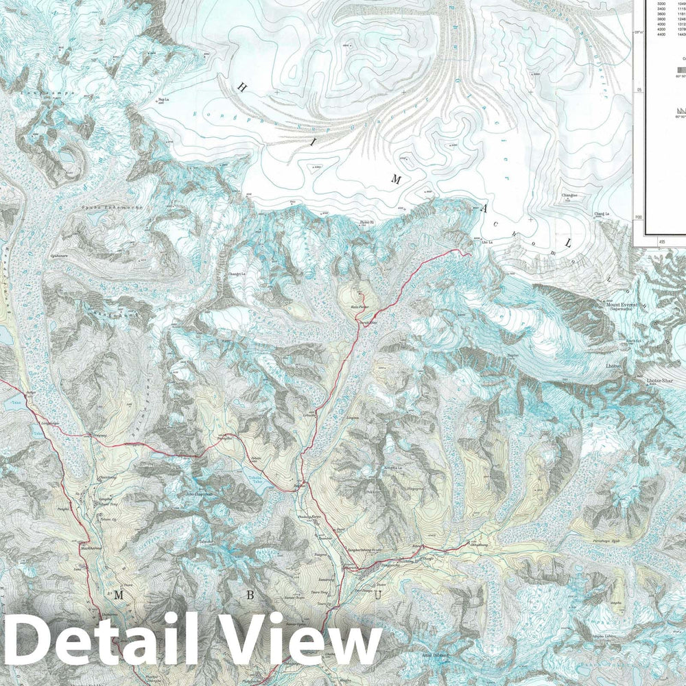 Historic Map : Working Group for Comparative High Mountain Research Map of Mount Everest, 1985, Vintage Wall Art
