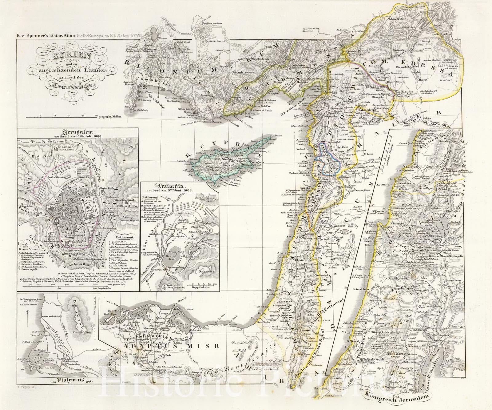 Historic Map : Palestine, Israel, or The Holy Land during The Crusades, Spruner, 1854, Vintage Wall Art