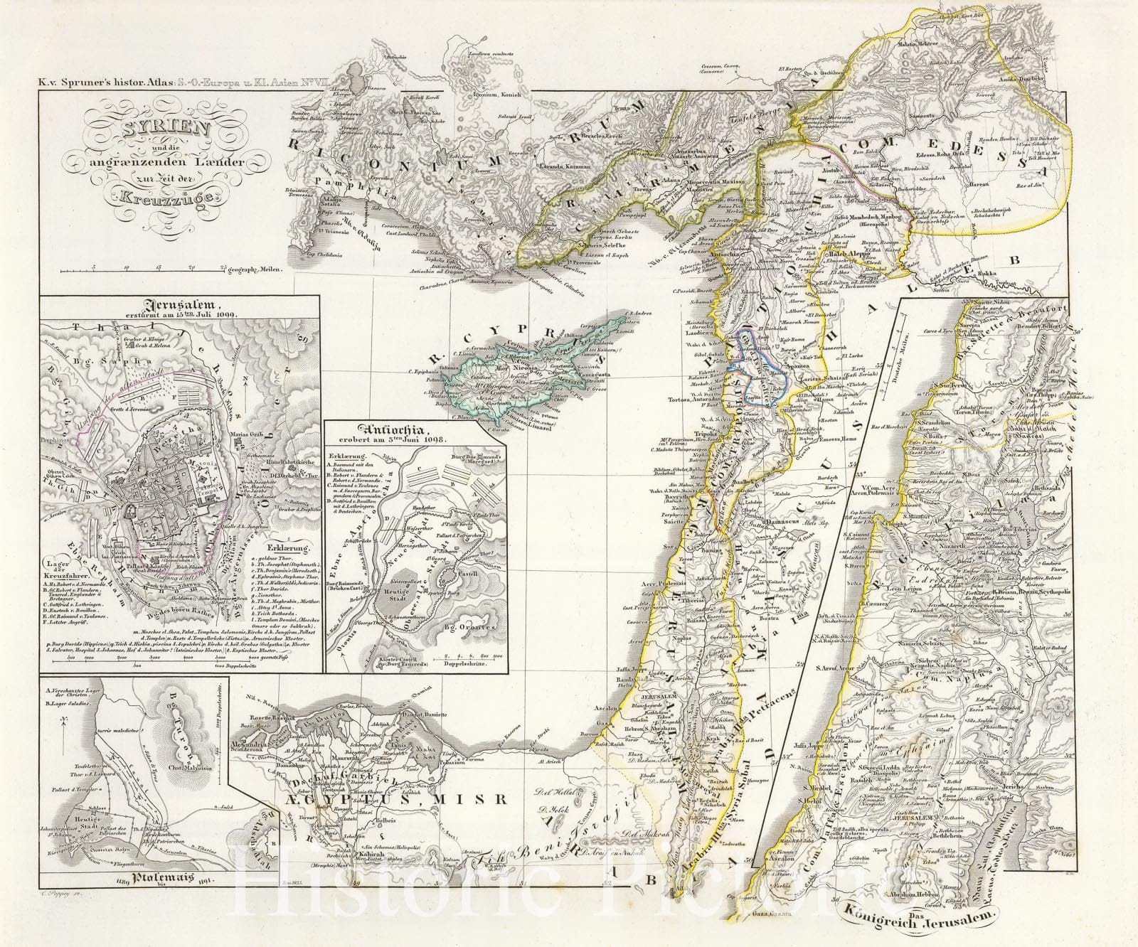 Historic Map : Palestine, Israel, or The Holy Land during The Crusades, Spruner, 1854, Vintage Wall Art