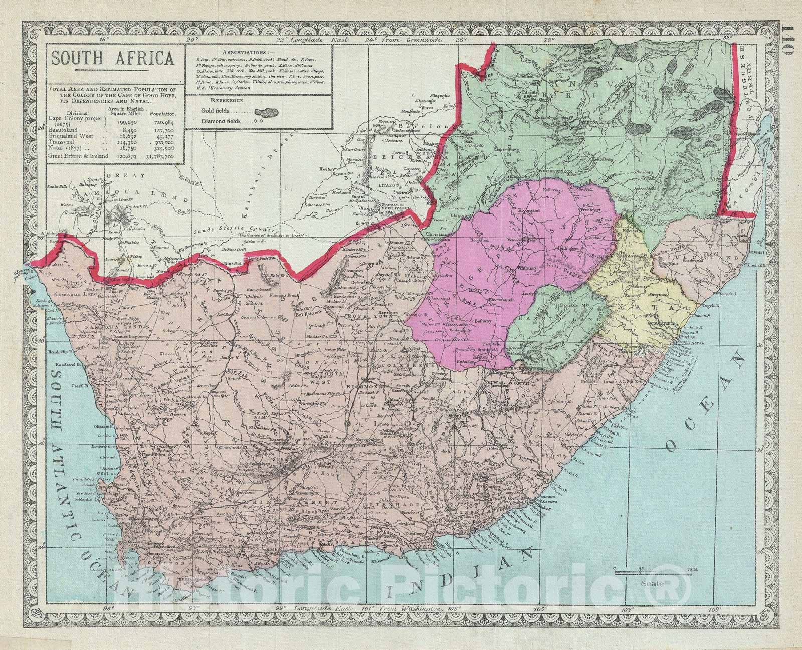 Historic Map : South Africa, Tunison, 1887, Vintage Wall Art