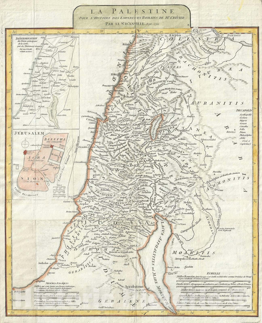 Historic Map : Palestine, Israel or The Holy Land during Ancient Times, Anville, 1750, Vintage Wall Art