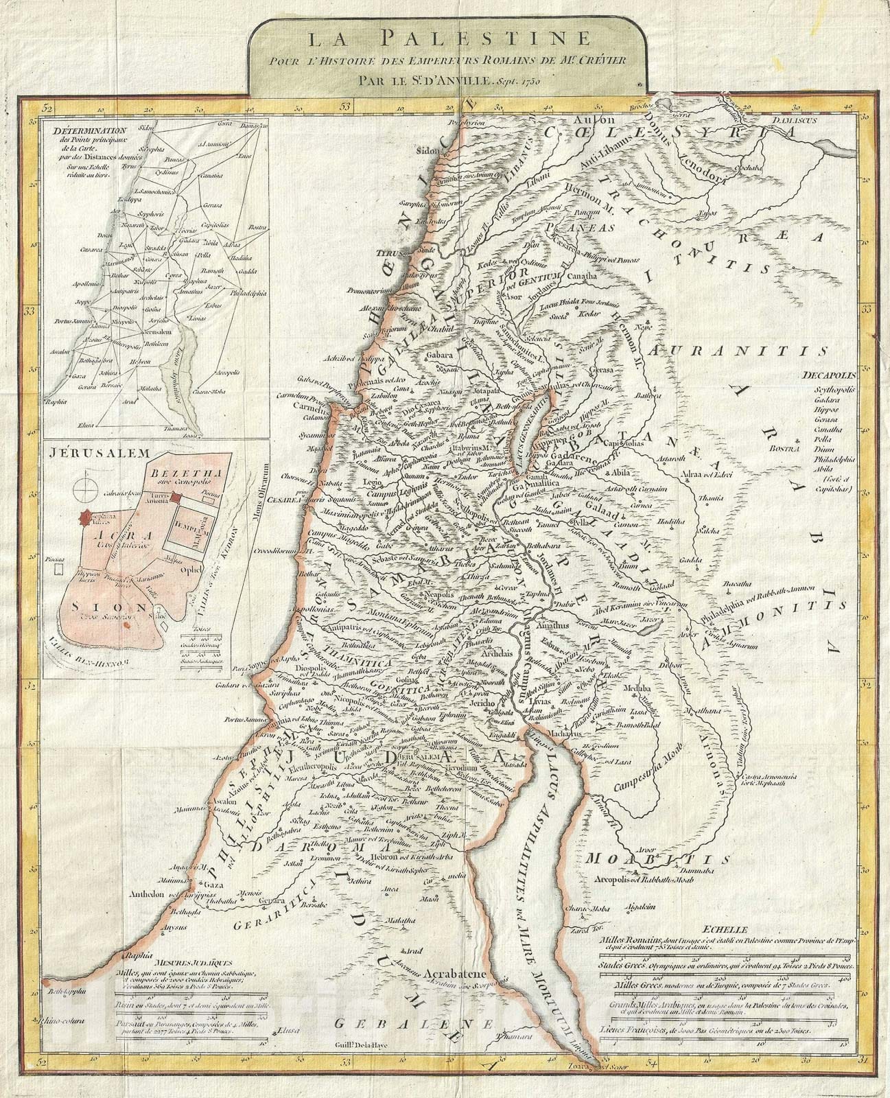 Historic Map : Palestine, Israel or The Holy Land during Ancient Times, Anville, 1750, Vintage Wall Art