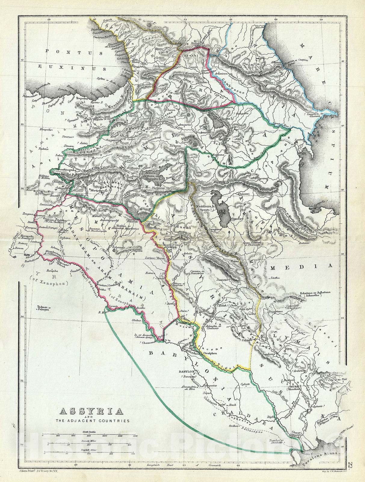 Historic Map : The Ancient Kingdom of Assyria "Georgia, Iran, Armenia, Turkey", Hughes, 1867, Vintage Wall Art