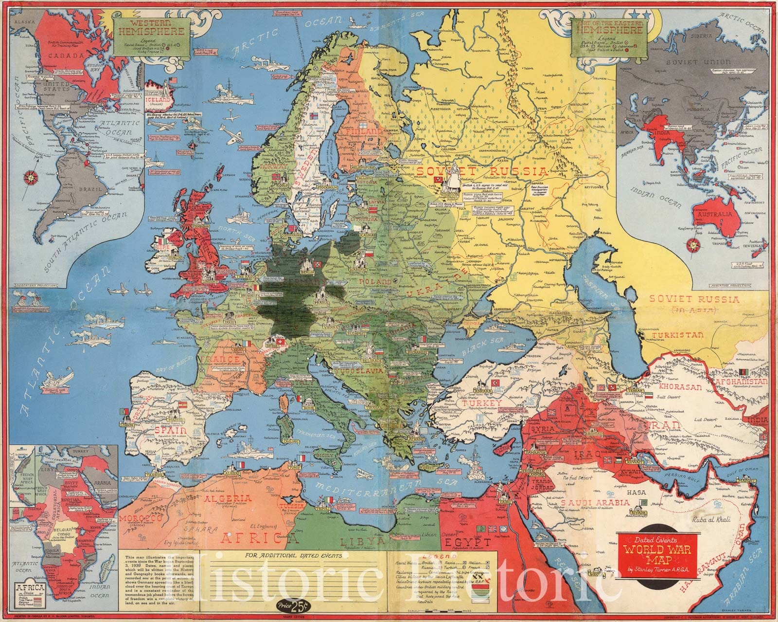 Historic Map : Europe During World War II, Turner, 1941, Vintage Wall Art