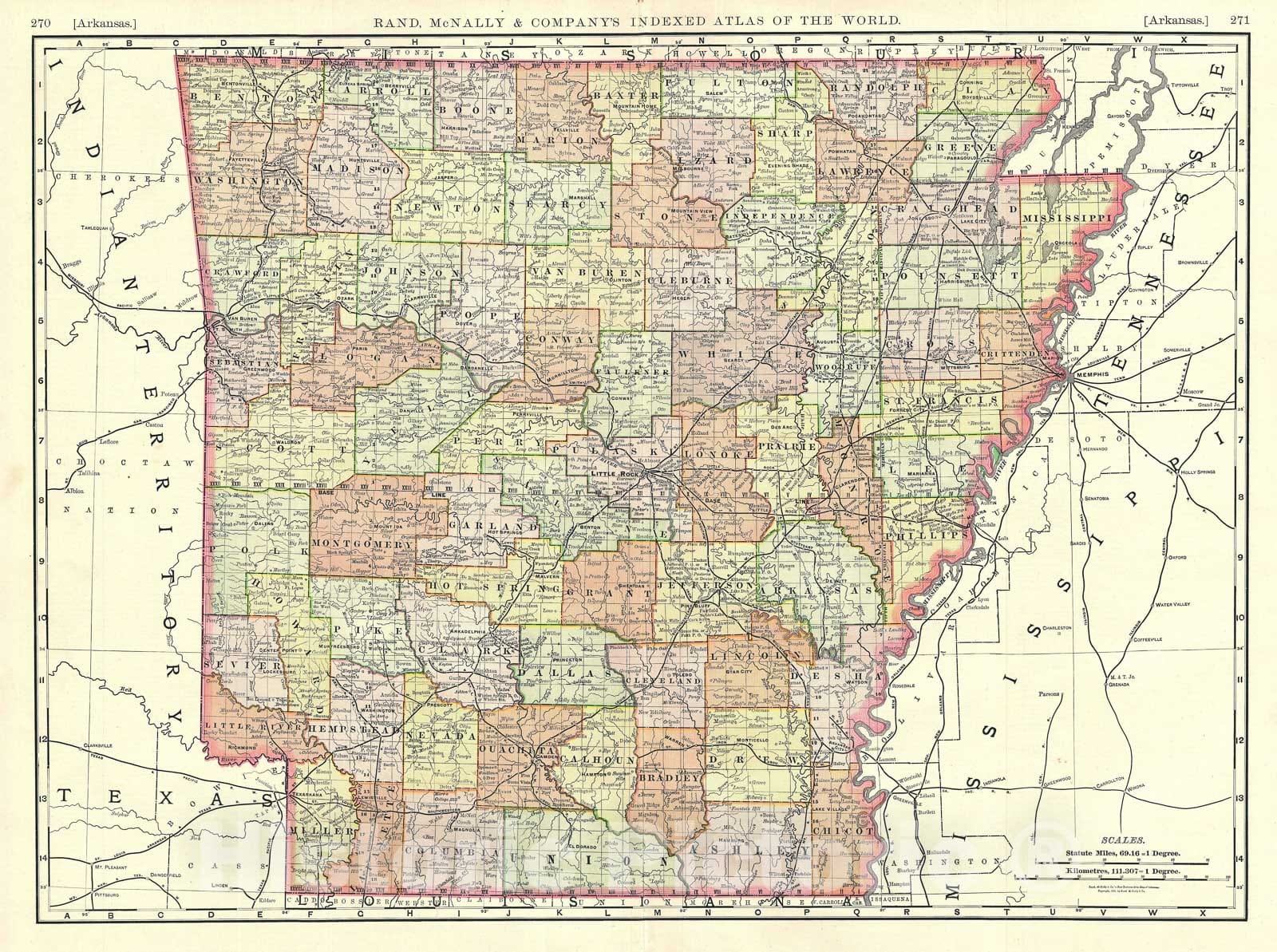 Historic Map : Arkansas, Rand McNally, 1890, Vintage Wall Art