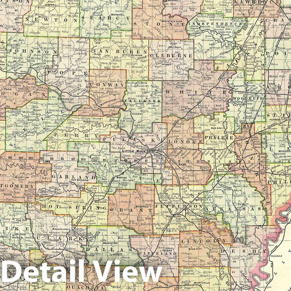Historic Map : Arkansas, Rand McNally, 1890, Vintage Wall Art