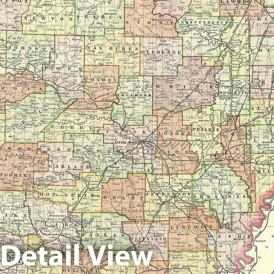 Historic Map : Arkansas, Rand McNally, 1890, Vintage Wall Art