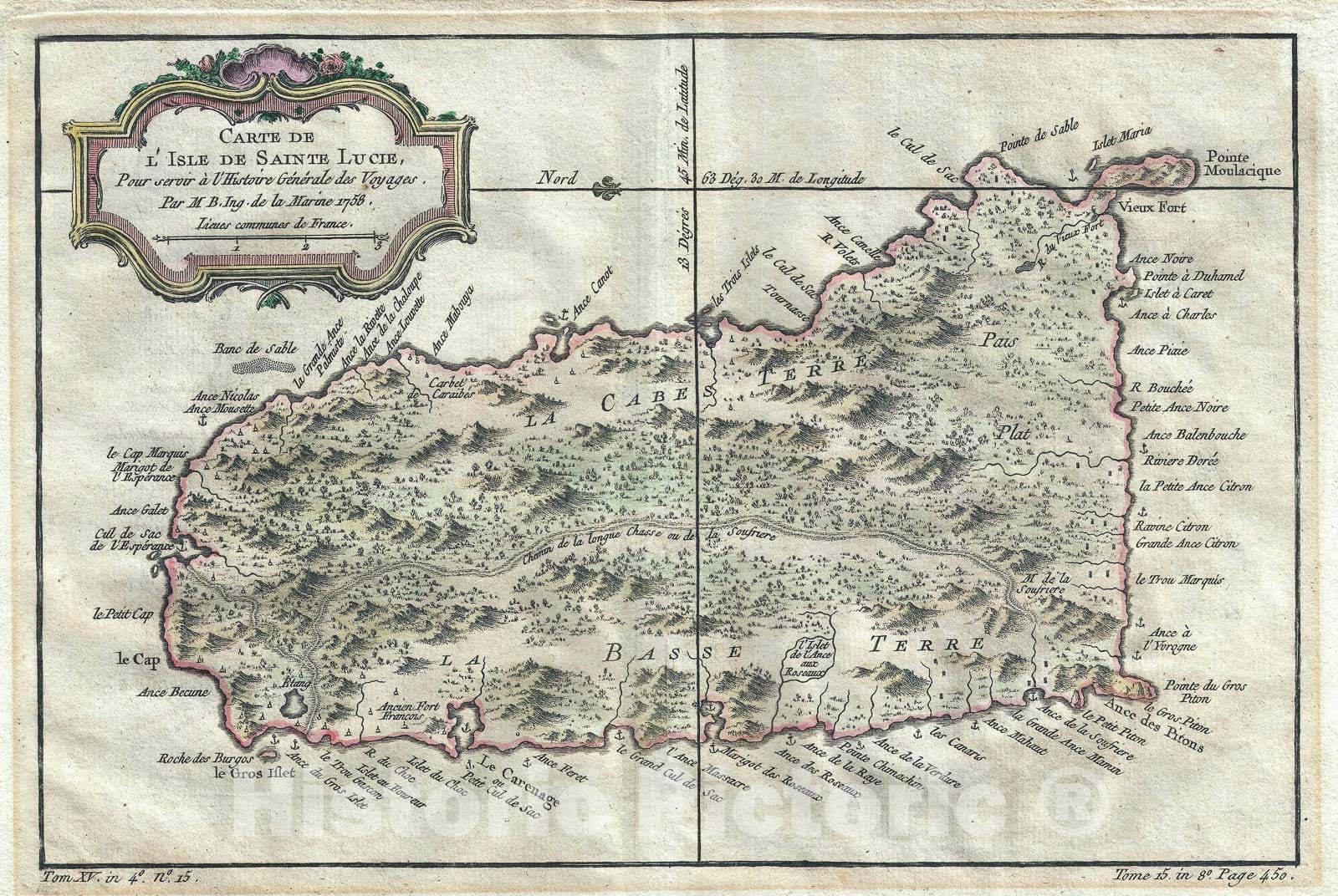 Historic Map : St. Lucia "St. Lucie", in The West Indies, Bellin, 1758, Vintage Wall Art
