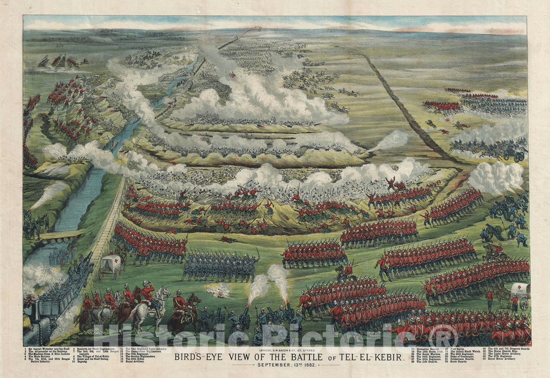 Historic Map : Bird's-Eye View of The Battle of Tel-El-Kebir, Egypt, Bacon, 1890, Vintage Wall Art