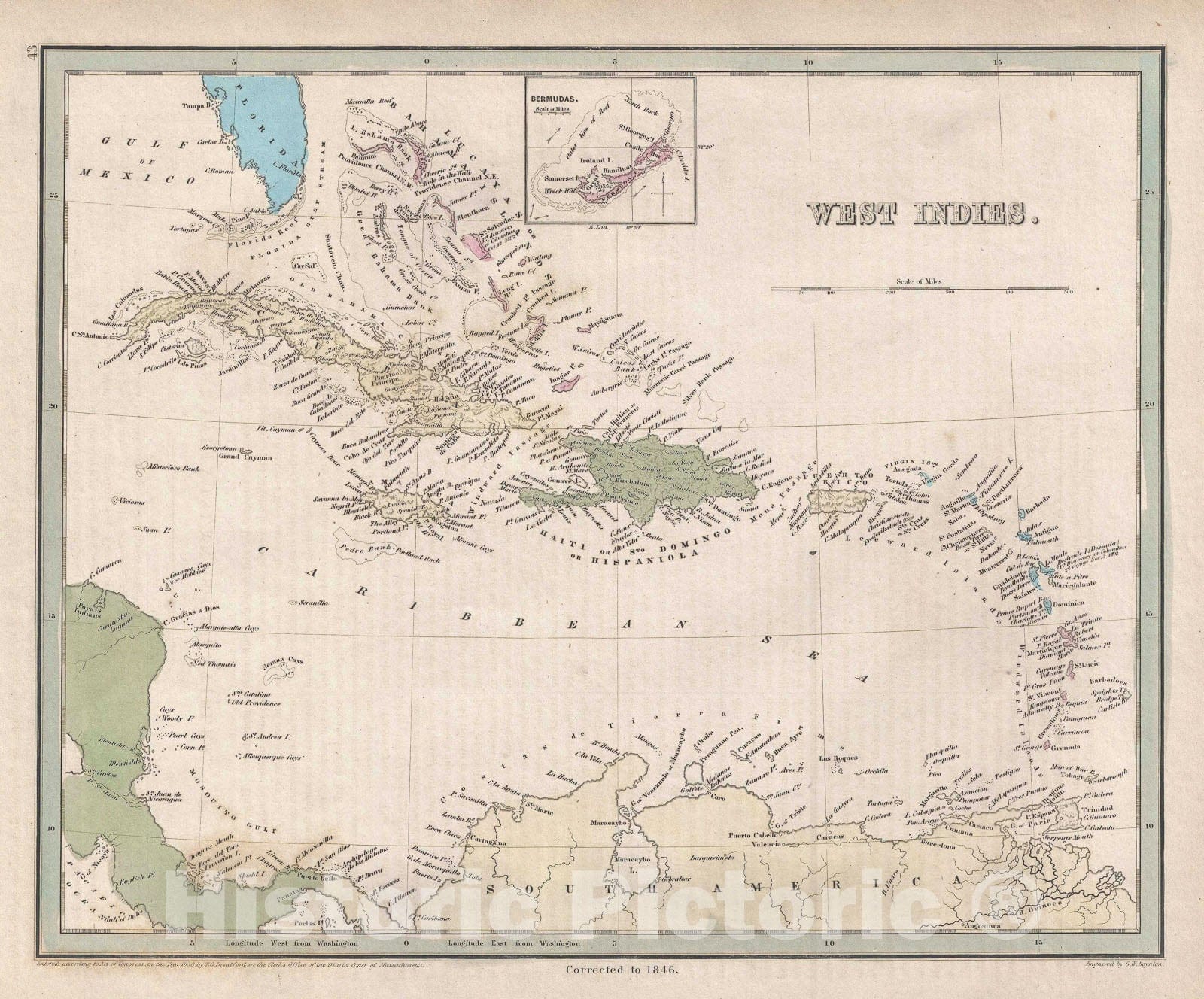 Historic Map : The West Indies, BraArtd, 1846, Vintage Wall Art