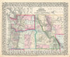 Historic Map : Oregon, Washington, Idaho, and Montana, Mitchell, 1870, Vintage Wall Art