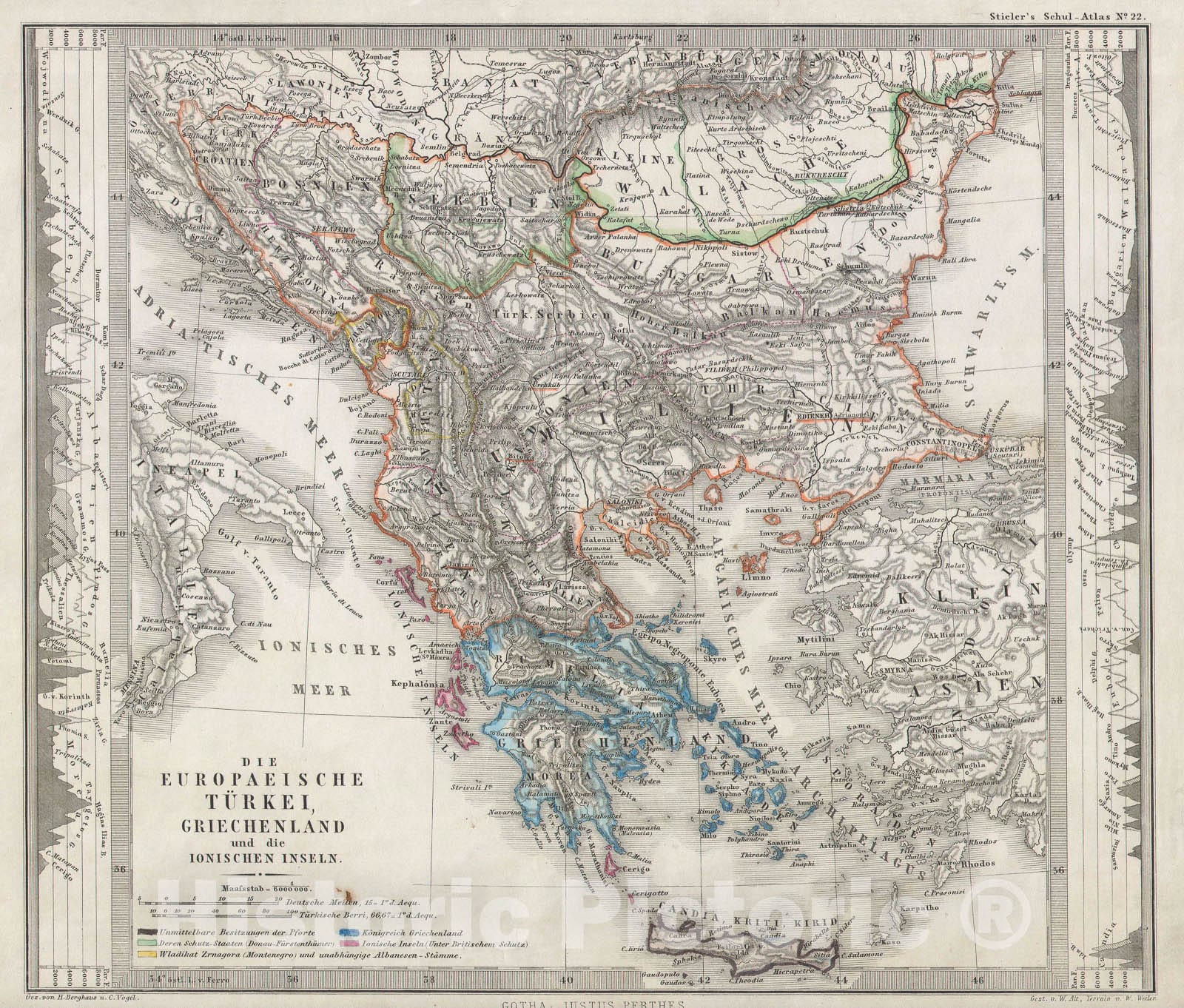 Historic Map : Greece and The Balkans, Perthes, 1862, Vintage Wall Art