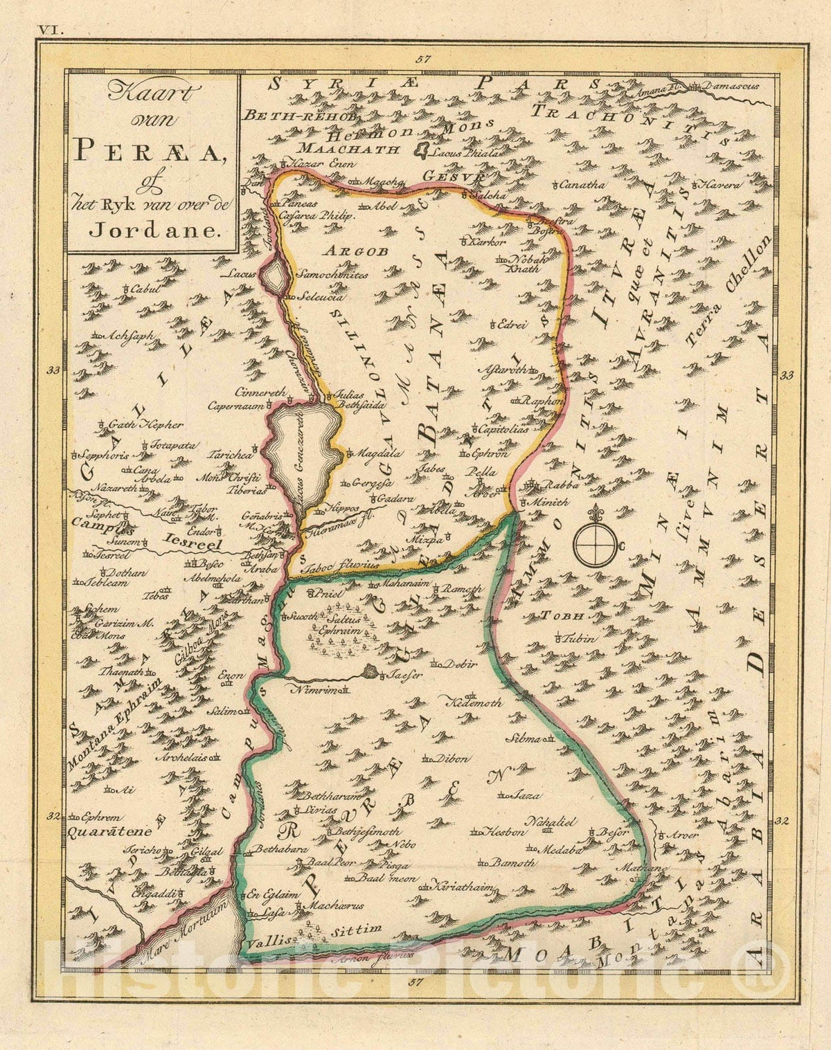 Peraea Historic Map : The Kingdoms of Peraea and Bashan, Schley, 1780, Vintag ...