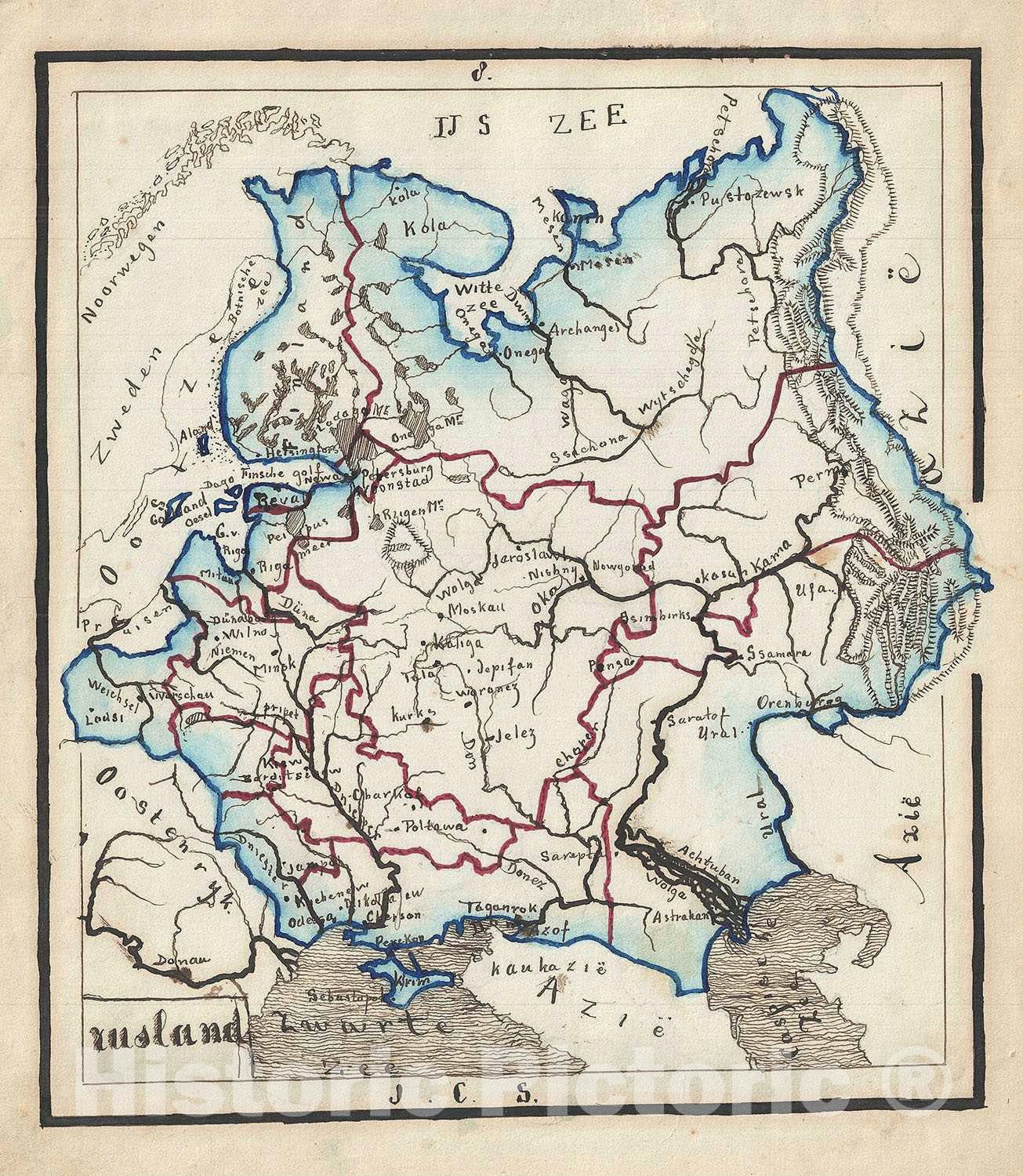 Historic Map : Russia, Sikkel Manuscript, 1871, Vintage Wall Art