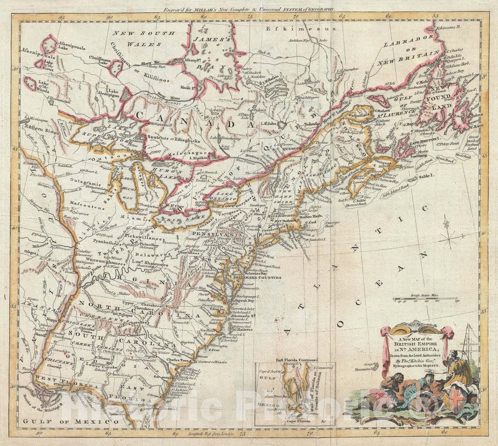 Historic Map : The United States or the "British Colonies in North Amerrica", Kitchin, 1782, Vintage Wall Art