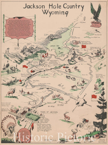 Historic Map : Hopkinson Pictorial Map of Jackson Hole, Wyoming, 1956, Vintage Wall Art