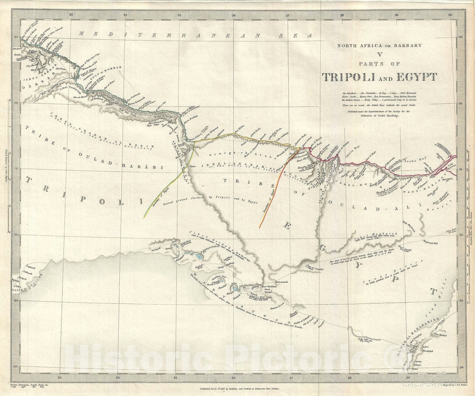 Historic Map : The Coast of Egypt and Tripoli "Libya" in North Africa, S.D.U.K., 1844, Vintage Wall Art