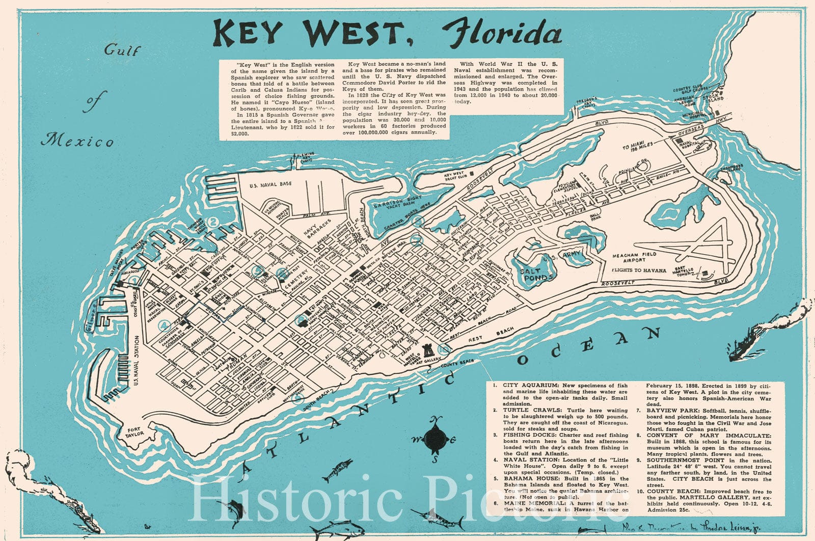 Historic Map : Plan of Key West, Florida, Leiser, Jr., 1941, Vintage Wall Art