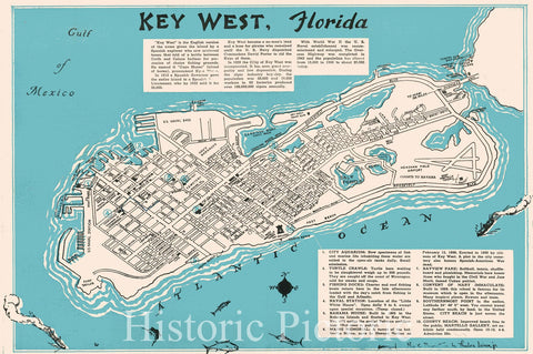 Historic Map : Plan of Key West, Florida, Leiser, Jr., 1941, Vintage Wall Art