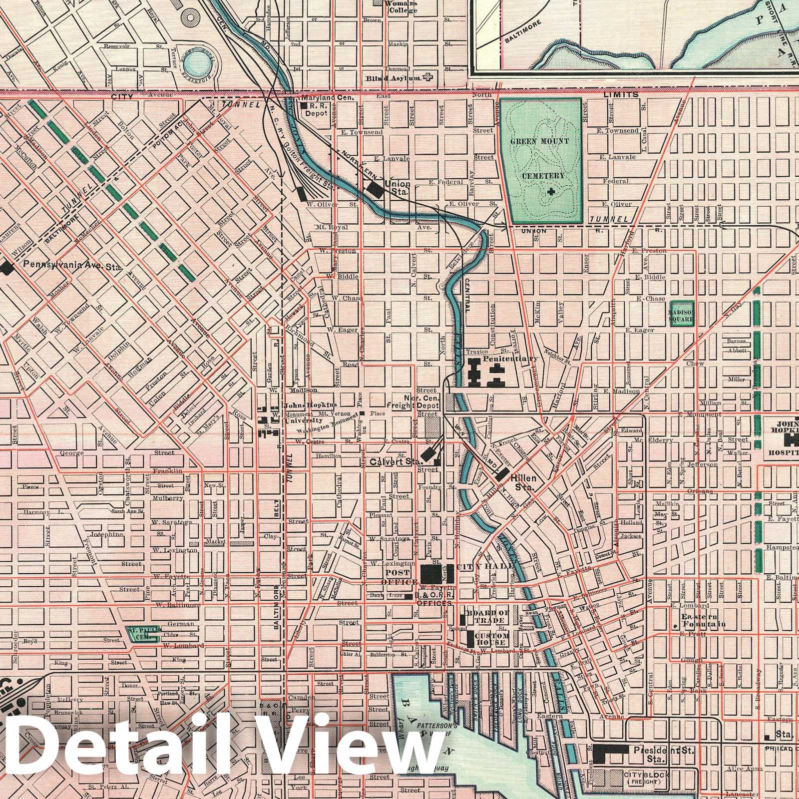 Historic Map : Plan of Baltimore, Maryland, Rand McNally, 1891, Vintage Wall Art