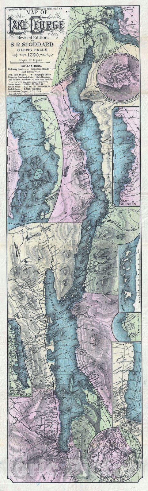 Historic Map : Lake George, New York, Stoddard, 1890, Vintage Wall Art