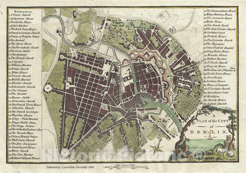Historic Map : Plan of The City of Berlin, Germany, Stockdale, 1800, Vintage Wall Art