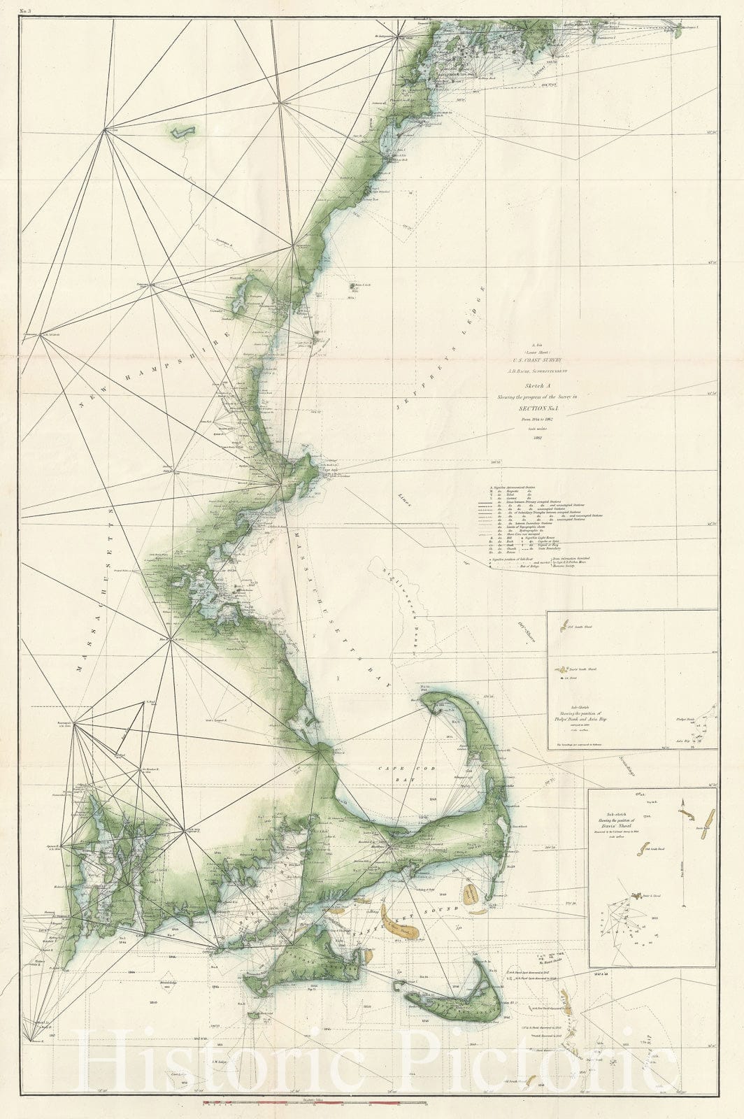 Historic Map : Nautical Chart New England Coast, U.S. Coast Survey, 1862, Vintage Wall Art
