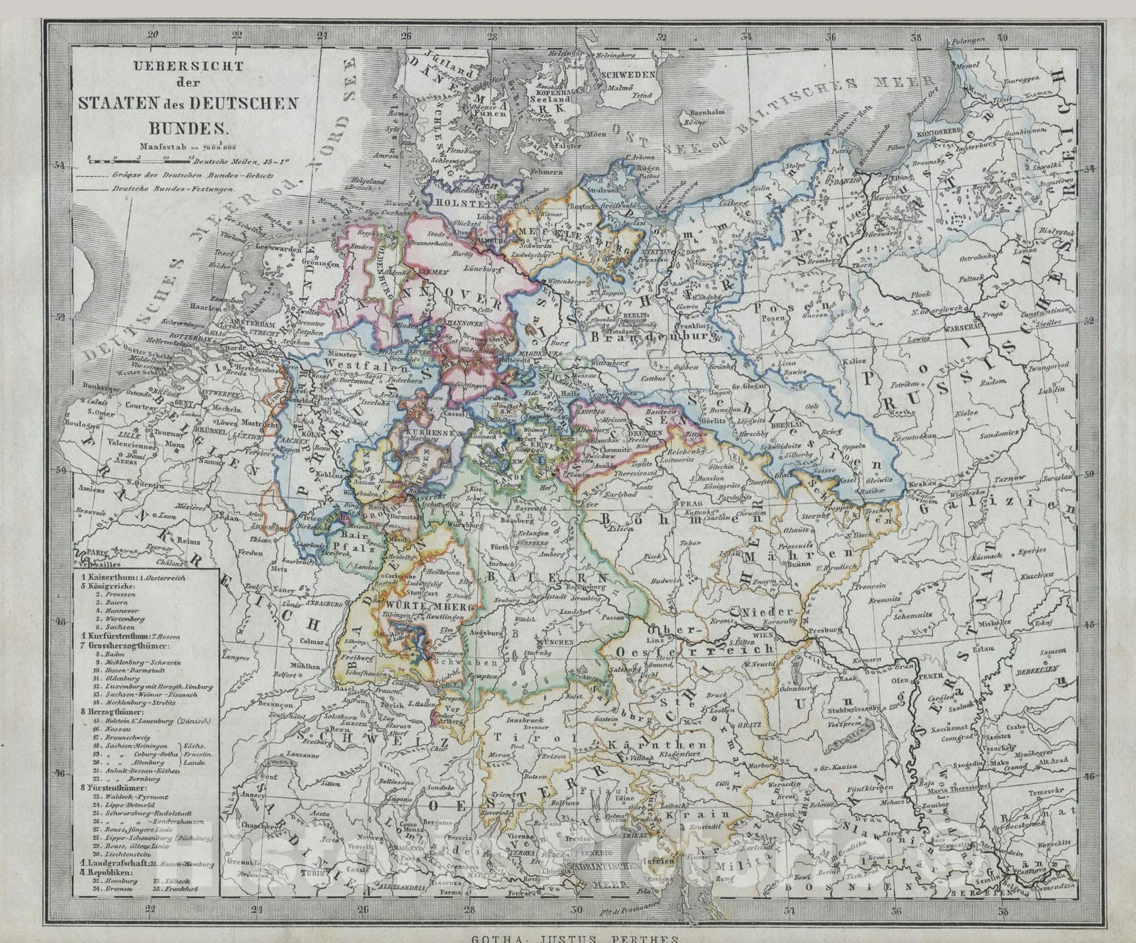 Historic Map : Northern Germany, Stieler, 1862, Vintage Wall Art