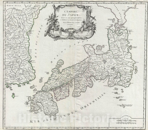 Historic Map : Japan and Korea, Vaugondy, 1750, Vintage Wall Art