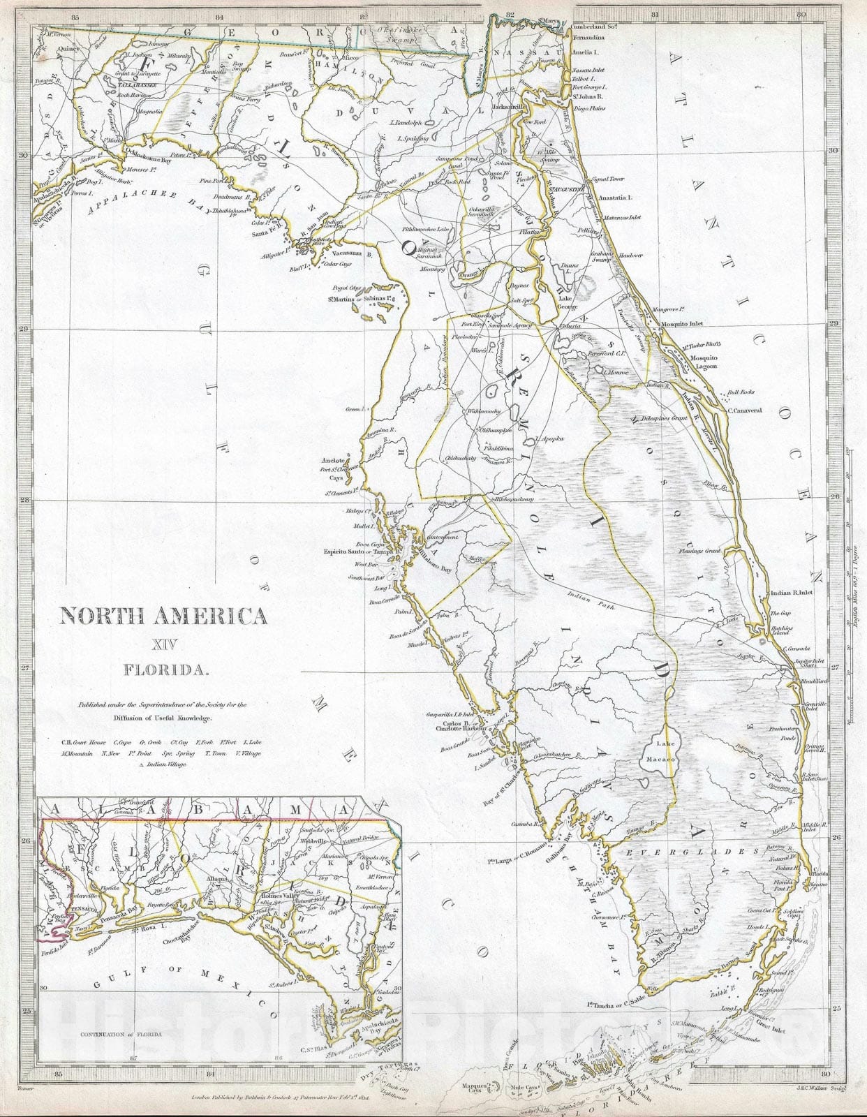 Historic Map : Florida, S.D.U.K., 1834, Vintage Wall Art