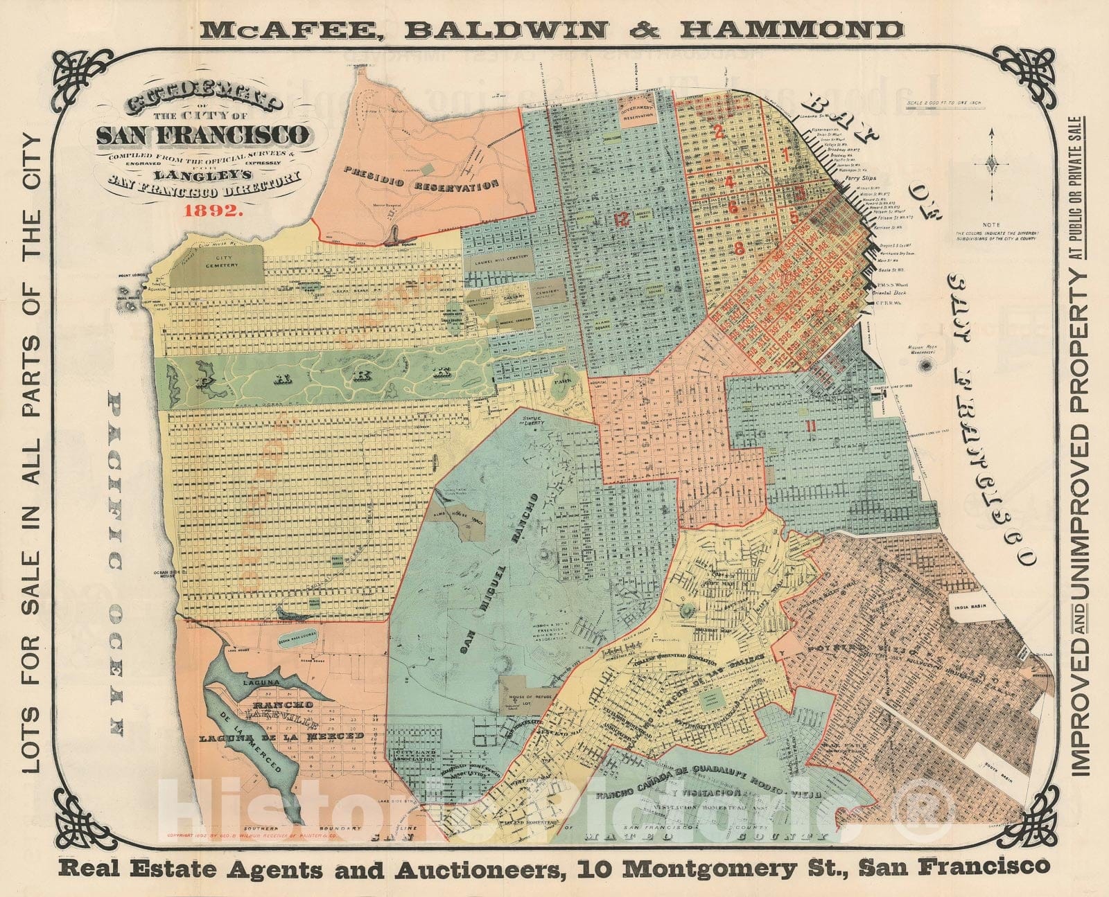 Historic Map : San Francisco, California w/advertising, Wilbur - Langley, 1892, Vintage Wall Art