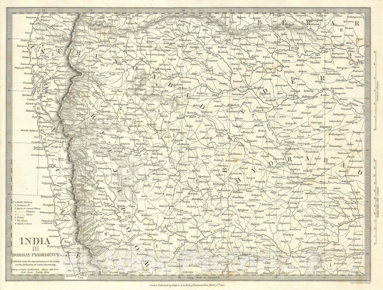 Historic Map : Bombay Presidency and Goa, India, S.D.U.K., 1834, Vintage Wall Art