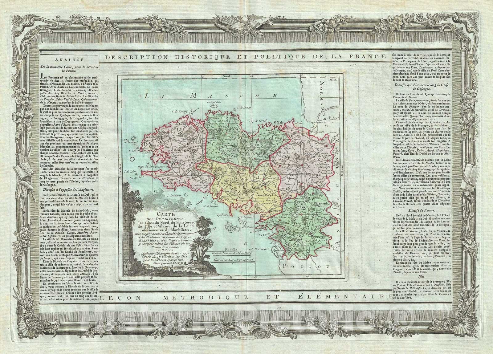 Historic Map : Brittany, France, Desnos, 1786, Vintage Wall Art