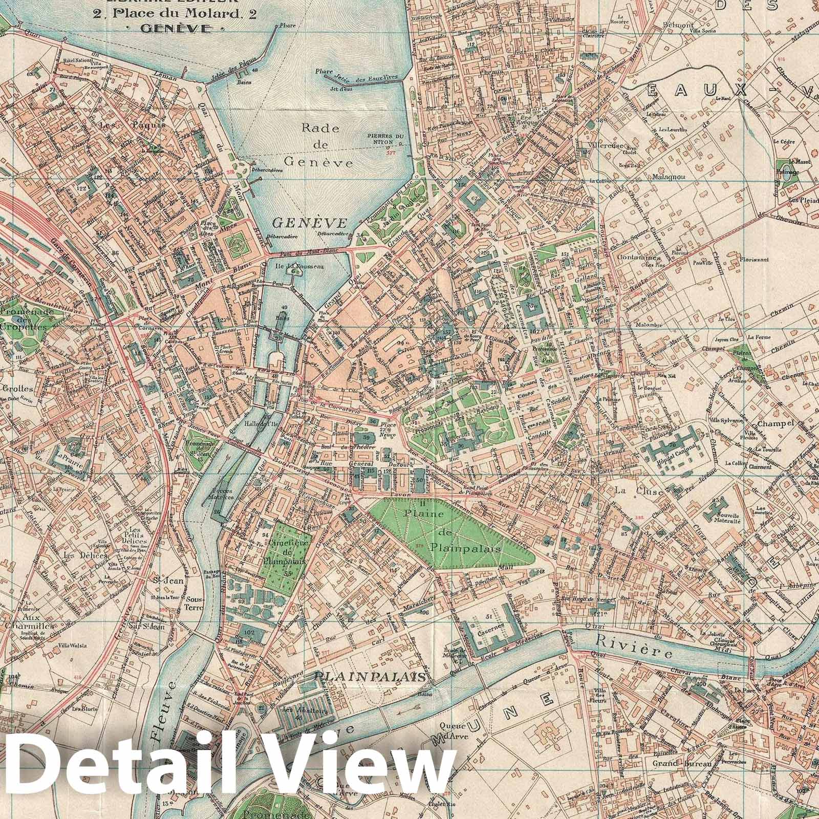 Historic Map : Geneva and its Environs, Bobillier, 1900, Vintage Wall Art