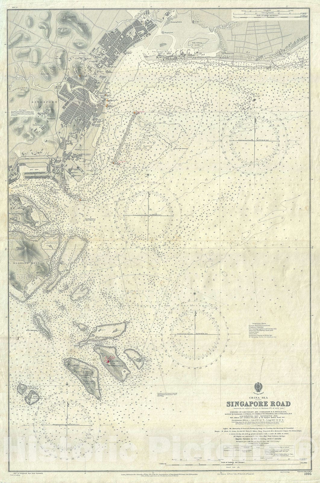 Historic Map : Nautical Chart Singapore City and Environs, 1915, Vintage Wall Art