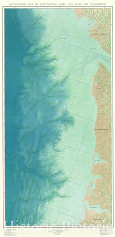 Historic Map : The Underwater Topography of Washington State, McGary, 1969, Vintage Wall Art