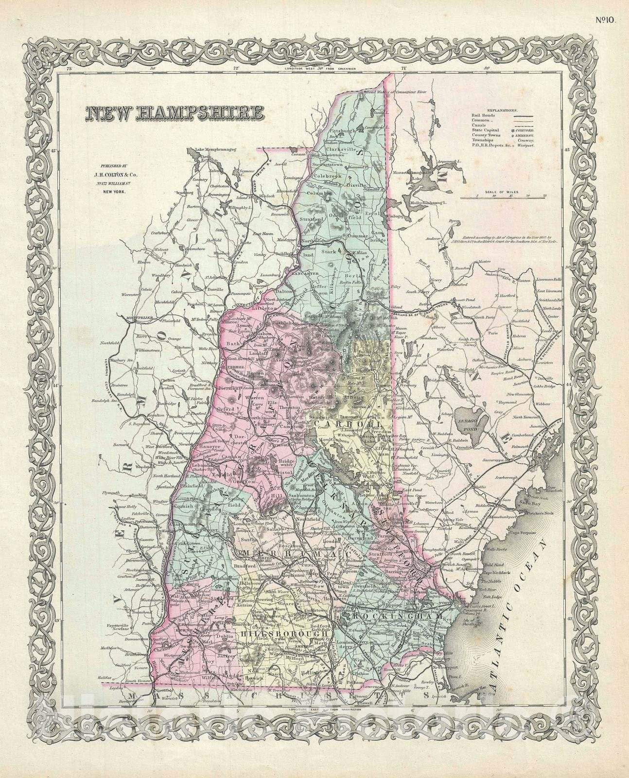 Historic Map : New Hampshire, Colton, 1856, Vintage Wall Art