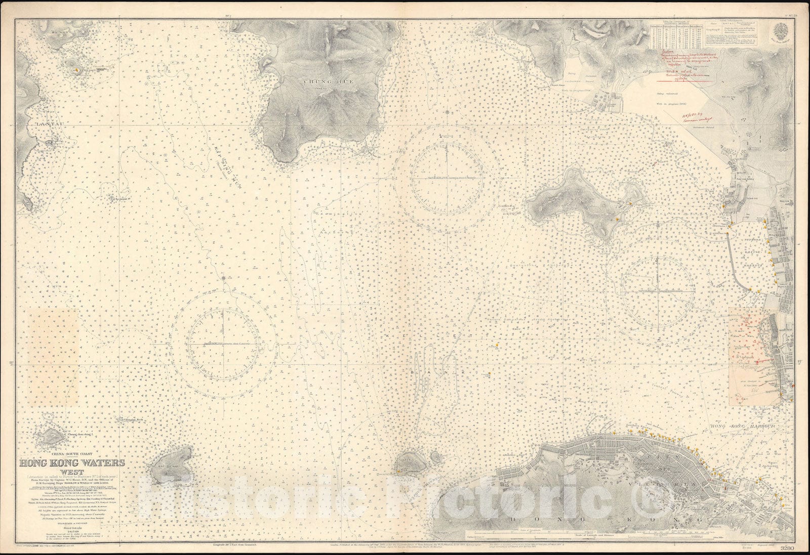 Historic Map : Nautical Chart Hong Kong: Victoria and Kowloon, 1929, Vintage Wall Art