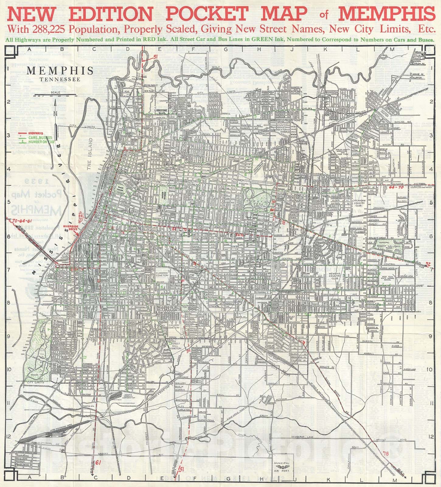 Historic Map : Plan of Memphis Chamber of Commerce City Map or Plan of Memphis, Tennessee, 1939, Vintage Wall Art
