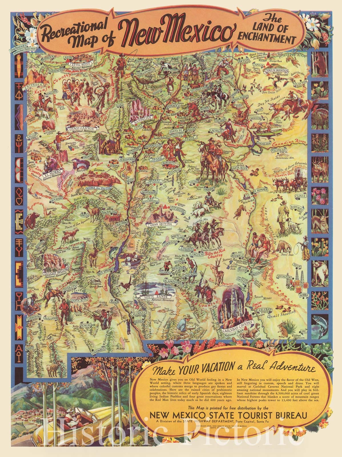 Historic Map : Pictorial Map of New Mexico, Wilfred Stedman, 1941, Vintage Wall Art