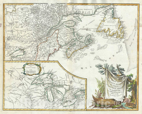 Historic Map : Canada, New Foundland, Nova Scotia and The Great Lakes, Vaugondy, 1755, Vintage Wall Art