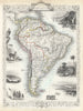 Historic Map : South America, Tallis, 1850, Vintage Wall Art