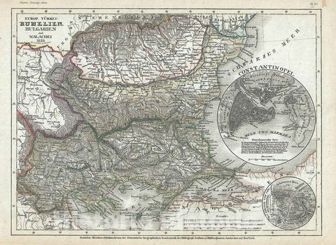 Historic Map : Greece and The Balkans "Romania, Bulgaria, Macedonia, Turkey", Meyer, 1850, Vintage Wall Art