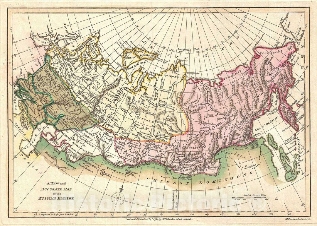 Historic Map : Russia in Asia, Wilkinson, 1794, Vintage Wall Art