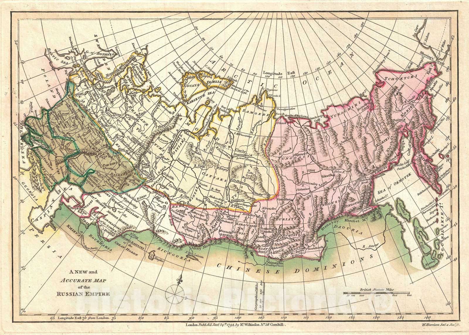 Historic Map : Russia in Asia, Wilkinson, 1794, Vintage Wall Art