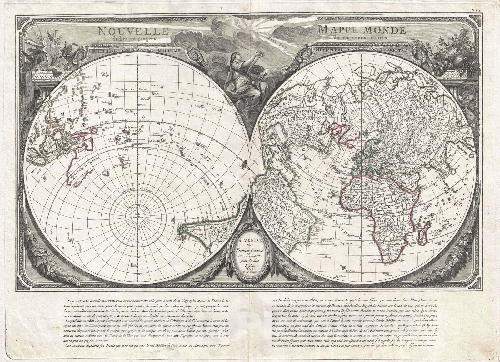 Historic Map : The World on a Dual Polar Projection, Santini, 1784, Vintage Wall Art