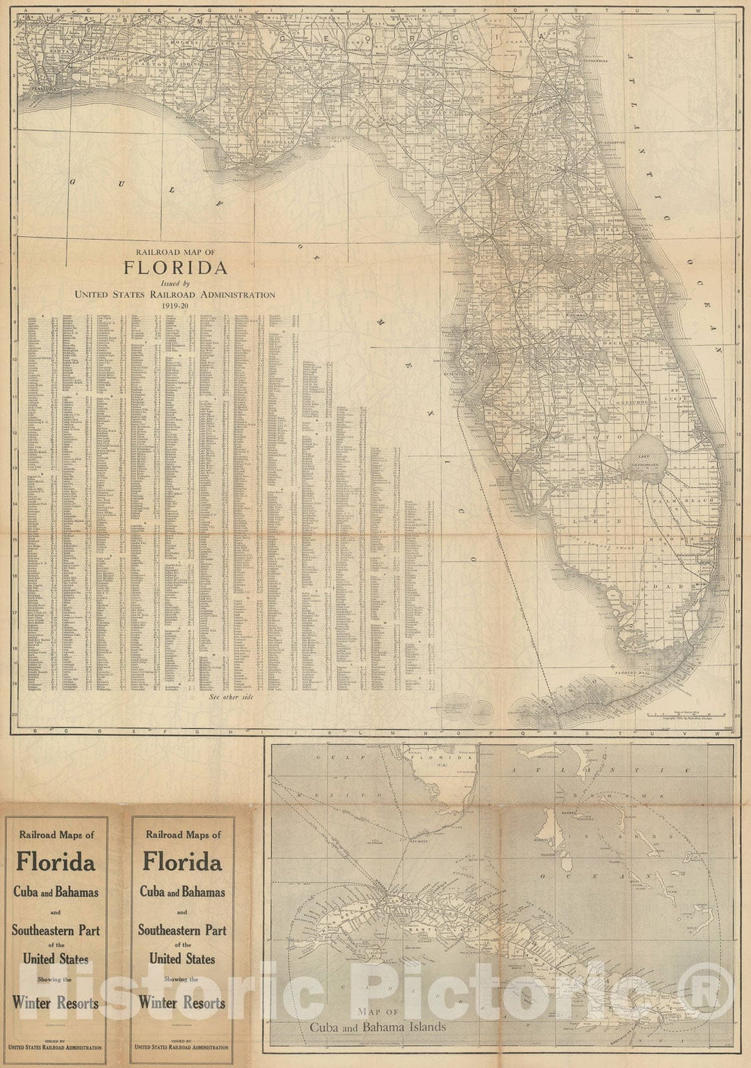 Historic Map : Railroad Map of Florida, Poole Brothers, 1915, Vintage Wall Art