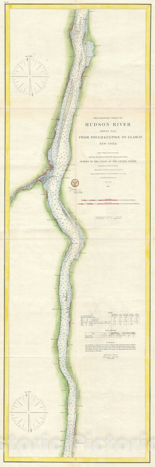 Historic Map : Nautical Chart Hudson River, New York, U.S. Coast Survey, 1862, Vintage Wall Art
