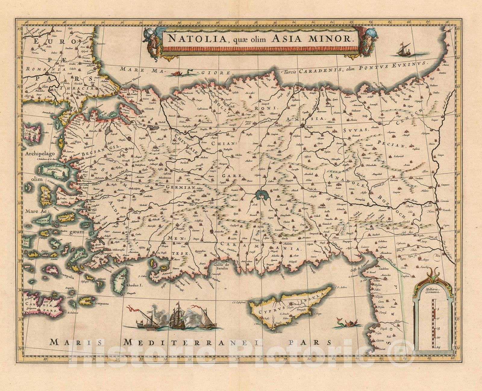 Historic Map : Turkey and Cyprus in an Apparent Appendix Issue, Hondius/ Jansson, 1636, Vintage Wall Art