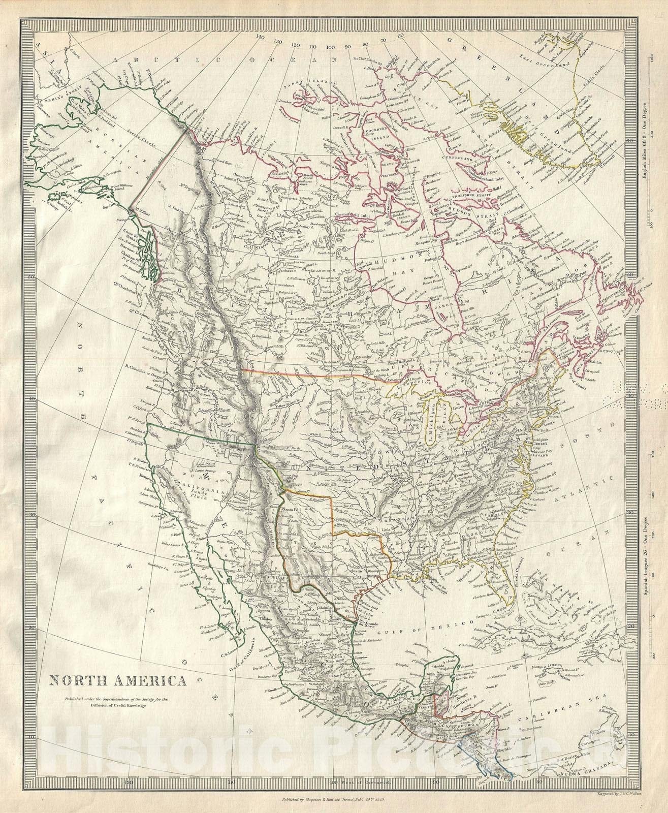 Historic Map : North America, S.D.U.K., 1843, Vintage Wall Art